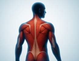 Illustration of a human muscular system from the back