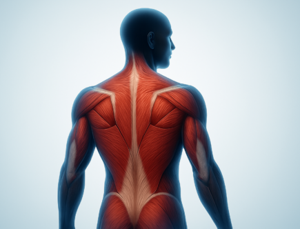 Illustration of a human muscular system from the back
