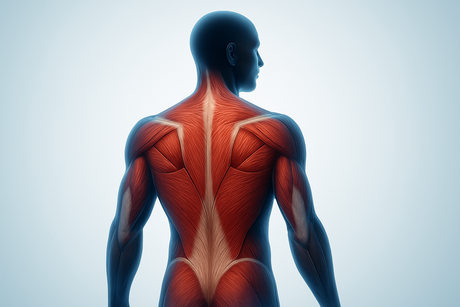 Illustration of a human muscular system from the back